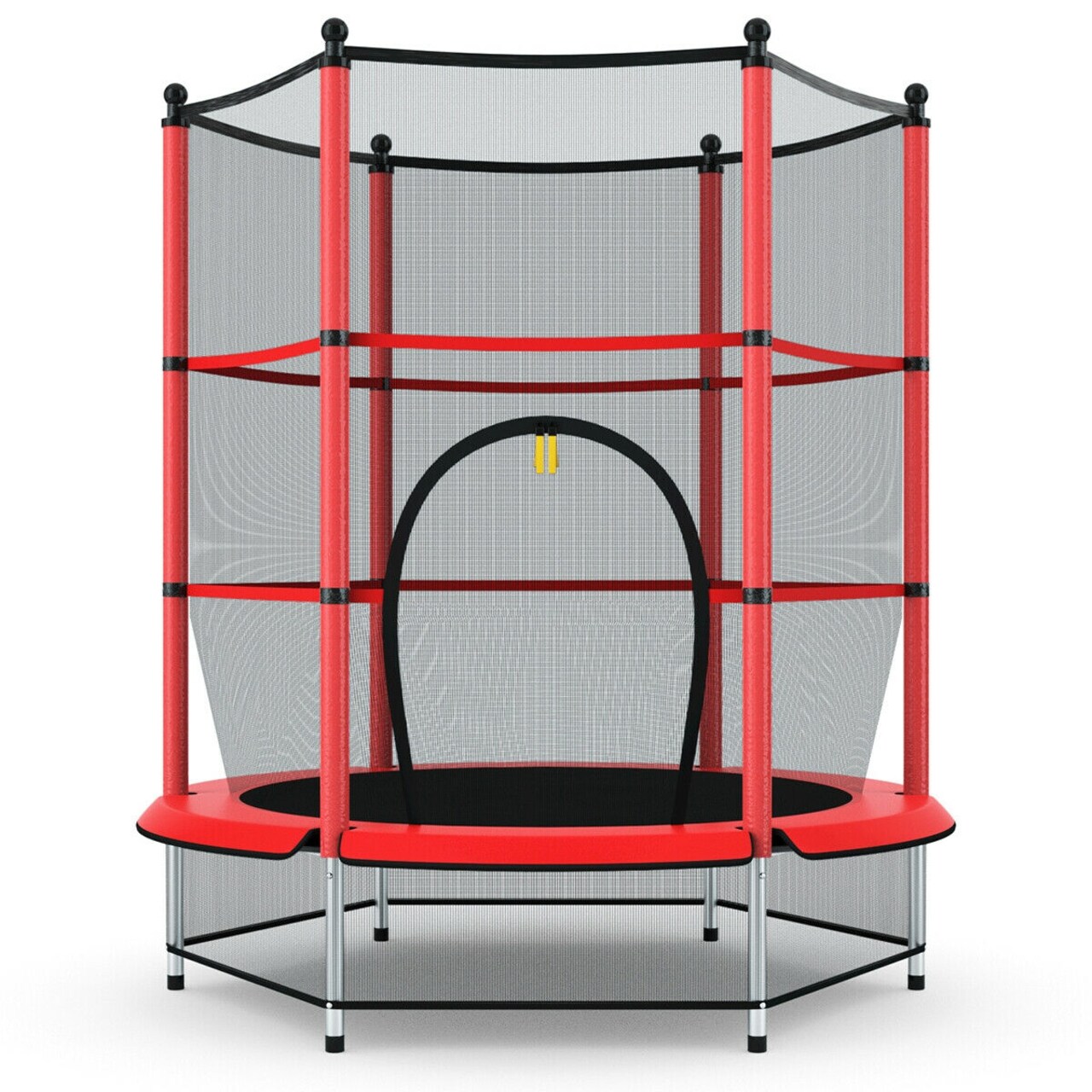 Kids Round Trampoline with Safety Net 55 Inch Indoor Outdoor Steel Frame Red